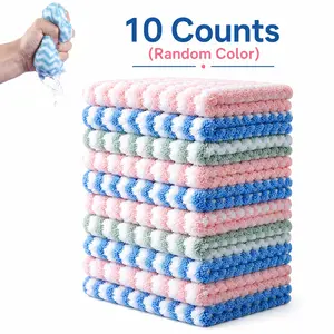 Thickened Dual-Sided Ionomer Coral Fleece Reusable Dishcloths 10 Pack, Bowl Pot Countertop Kitchen Care, Multifunctional Microfiber Absorbent Towel, Non-Fuzzy Gentle No-Scratch Kitchenware