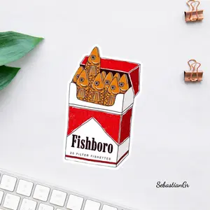 Fishboro Sticker, Vintage Humor Vinyl Decal, Cute Fish Box Design for Laptop