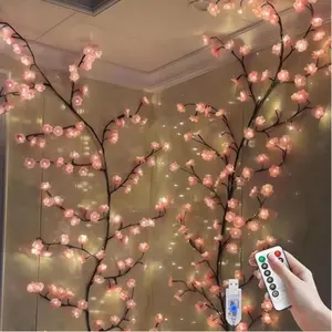 96 LED Cherry Blossom Tree Branch Lights For Wall,Cherry Blossom Lights With Remote,Timer,8 Lighting Modes,Flexible Willow Vine Twig Fairy Light,Floral Wall Decor For Bedroom Home,Spring Decor