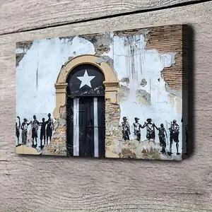 1 Piece Th Xhome Puerto Rico Flag Canvas Wall Art Poster-Vintage Spanish Colonial Architecture Door Design Belt XINGX-Living Room, Office, Bathroom Is Hanging Decoration Picture Frame-Puerto Rico Home Decorative Gift, Country Style Theme, hook-Mounted Des