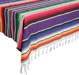 59 x 84 Inch Mexican Tablecloth Serape Blanket, Large Square  Fringe Fiesta Tablecloth for Mexican Cinco de Mayo Party Decorations