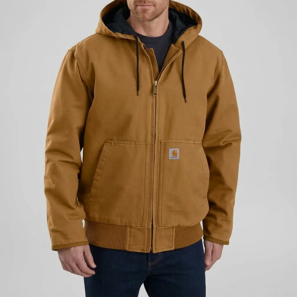 Carhartt Men's American Washed Canvas Quilt Lined Hooded Work Jacket, Heavyweight Rugged Outer Coat for Working & Outdoor Use