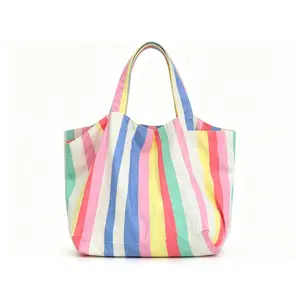 Beach tote bag - casual large capacity thin shoulder bag;2026 Summer New Dopamine Eurowind Rainbow Stripe