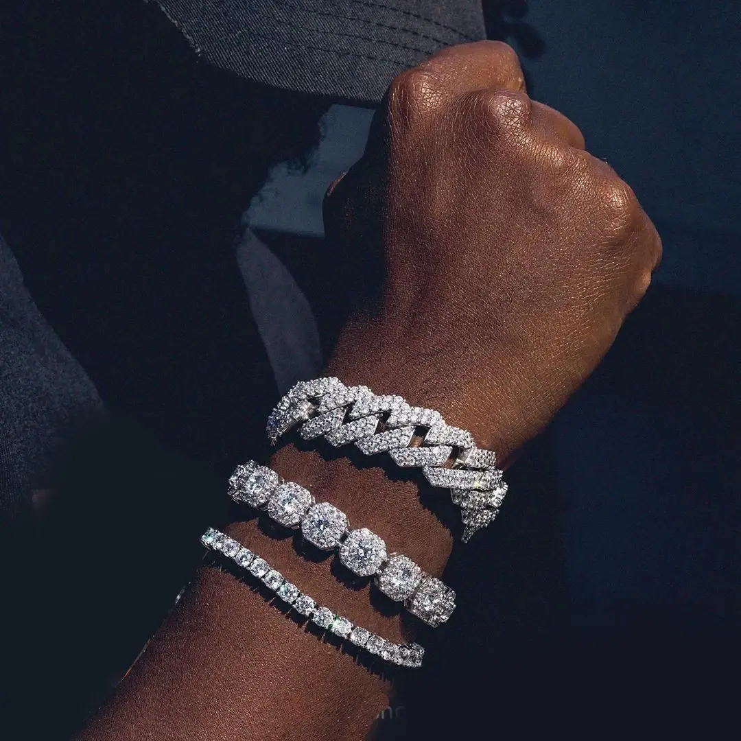 3-Piece Iced Out Cuban Link Bracelet Set, Full Crystal Rhinestone Miami Hip Hop Jewelry, Fashionable Accessory for Men & Women, Men's Accessories, Accessories For Women