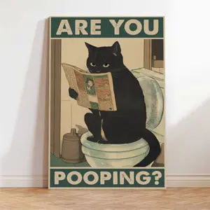 Are You Pooping Poster, Funny Black Cat Toilet Poster, Peeking Cat Poster, Cat Lovers, Funny Decor For  Bathroom Toilet Lavatory