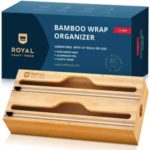 Royal Craft Wood Kitchen Foil and Plastic Wrap Organizer for Drawer - Plastic & Aluminum Wrap Dispenser with Cutter for Kitchen Organization and Storage