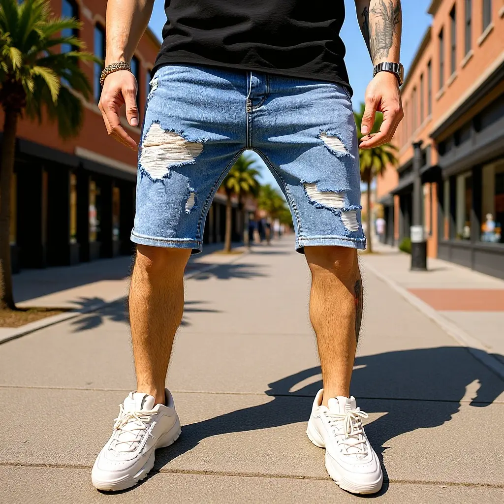 Men's Summer Lightweight Distressed Denim Shorts – Light Wash, Loose Straight-Leg, American Streetwear Style Casual Jeans