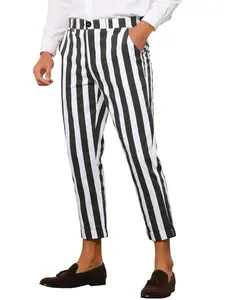 INSPIRE CHIC Striped Pants for Men's Slim Fit Flat Front Tapered Business Office Cropped Pants