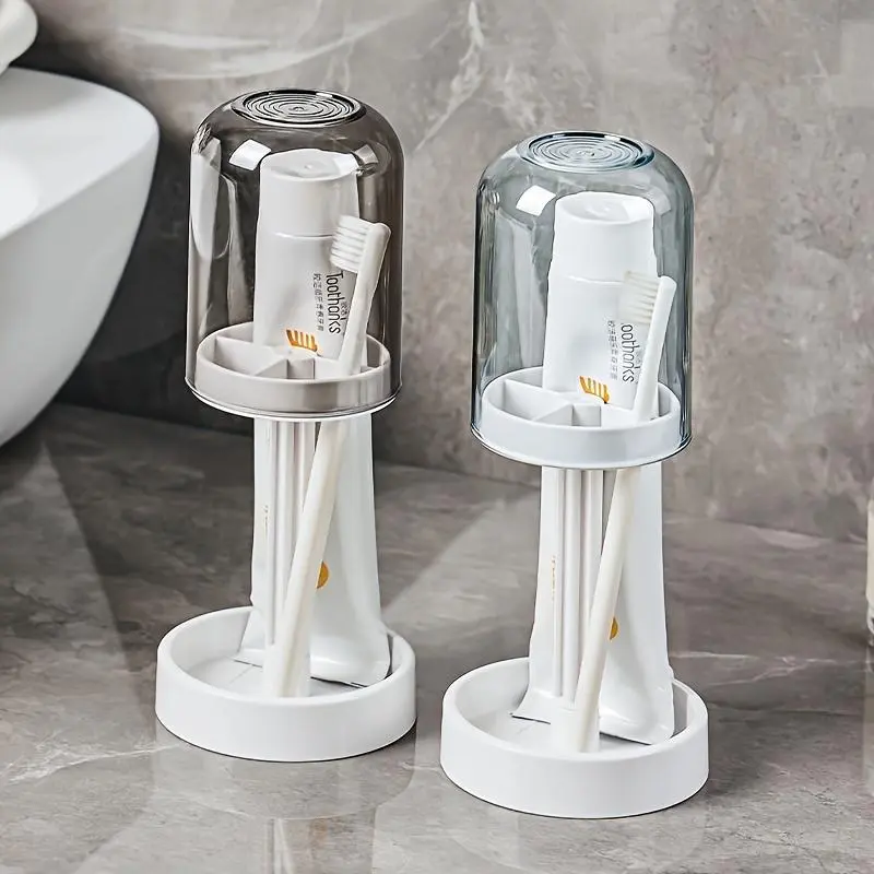 3pcs Set (Toothbrush Holder + Mouthwash Cup + Cup Cleaning Brush) Bathroom Toothbrush Cup Holder, Toothbrush Stand, Cosmetic Organizer, Space-Saving Wall Shelf, Suitable for Sink, Restroom, Countertop, Bathroom Organization and Storage