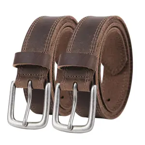 Men's Genuine Full Grain Leather Casual Every Day Jeans Belts 2-Pack, Handmade Men Leather Belt with Gift Box