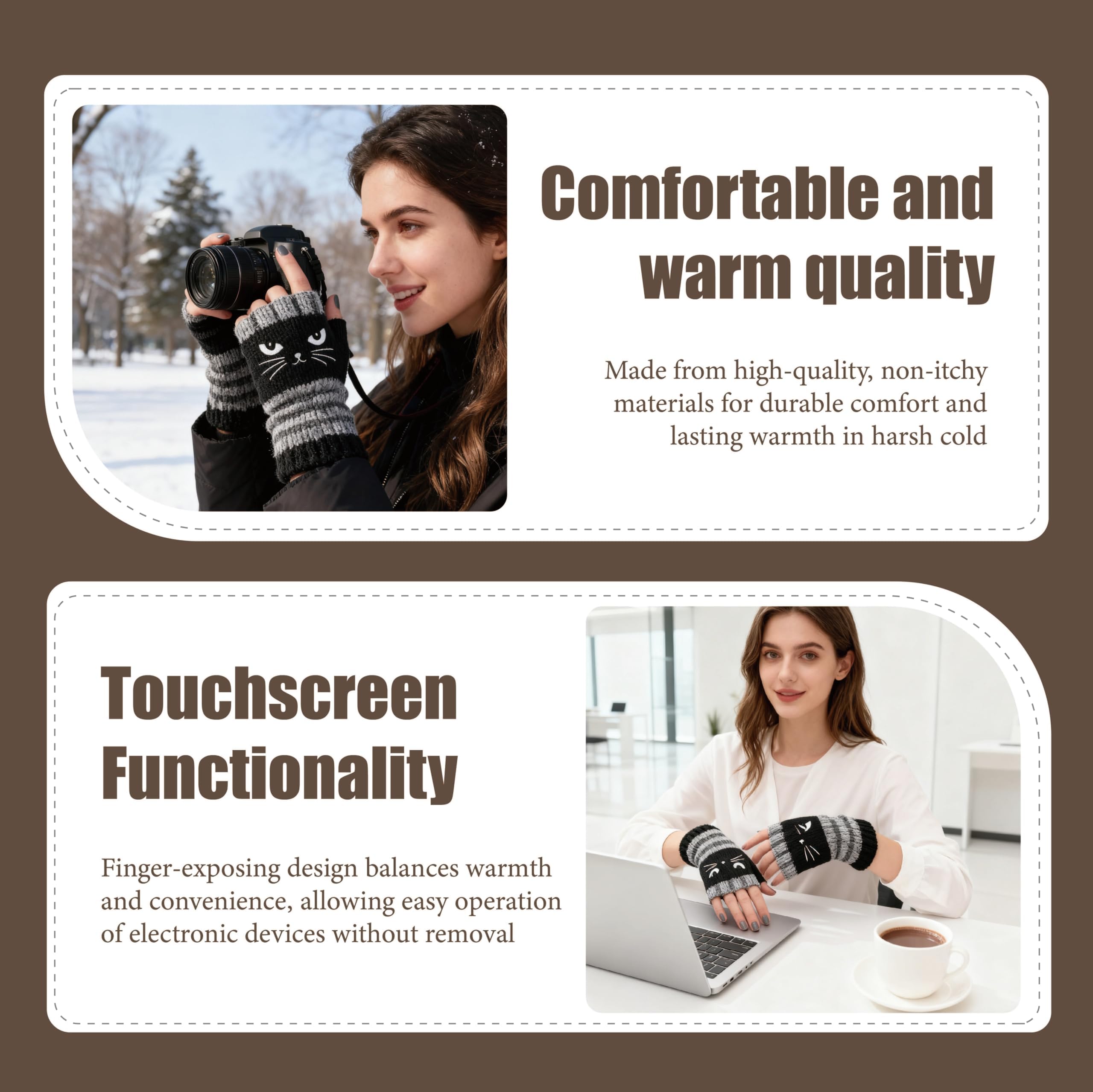 [Buy One Get One Free] These ladies' knitted fingerless gloves with cute cat embroidery patterns are comfortable and fashionable gloves suitable for casual spring wear and festive occasions.