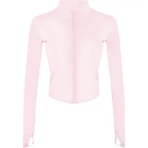 Womens Active Zip Up Running Workout Cropped Bbl Athletic Jacket with Thumb Holes
