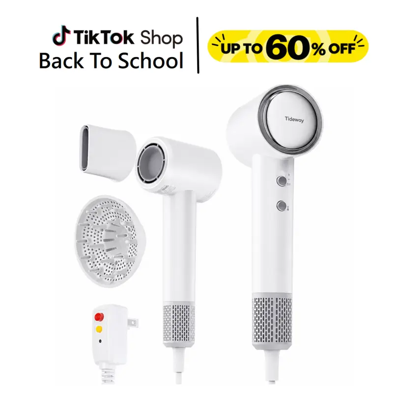 Tideway SilkJet Titanium High-Speed Blow Dryer with Hydrating Ionic Technology, 110,000 RPM Motor, 4 Temp Settings & Hair Diffuser, Diffuser Hair Dryer, Ionizer, Moisturizing, Multi Styler Dryer tiktokshopbacktoschool,back to school,back to school haul