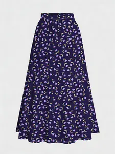 Elegant Women's Long Skirt with Digital Floral Print, Vibrant Look, All over Print Design for Casual Wear, Fitted Natural Waist Skirt for All Seasons, Casual Skirts