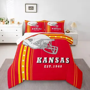 Feelyou Football Bedding Set - Rugby Decor Sports Game Comforter Set with Red, Yellow, White Stars & Stripes Duvet Insert (Kansas), Bedding Sets