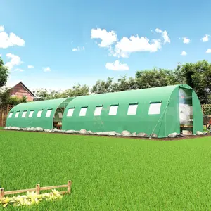 [Ships in 2 Boxes] VanAcc 34x10x7 FT Large Walk-in Tunnel Greenhouse for Outdoors with Watering System 2 Zipper Rolling Doors, Heavy Duty Greenhouse Enhanced Galvanized Steel Frame 14 Windows