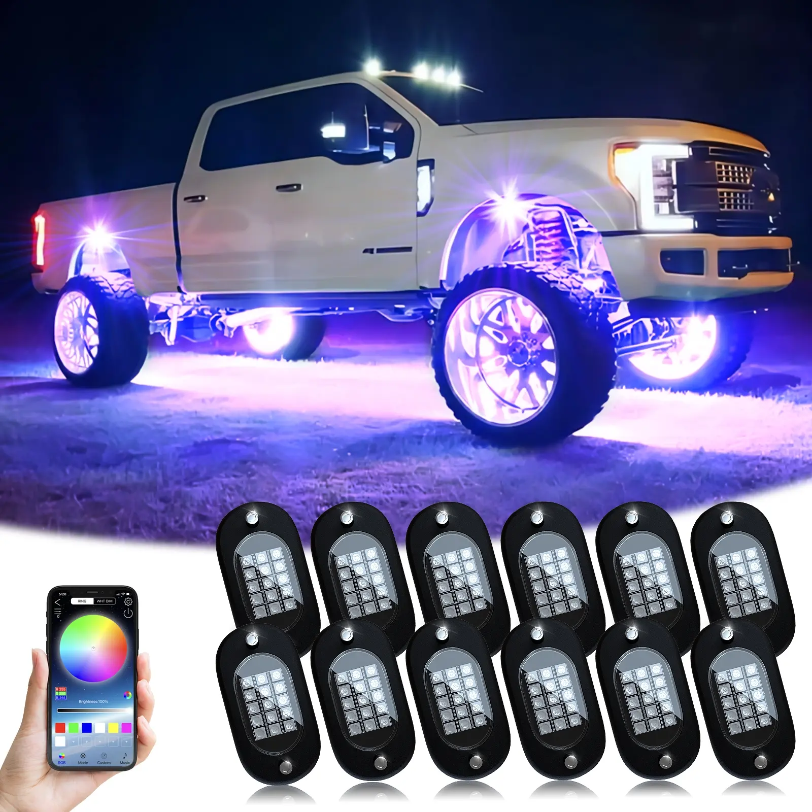 Rock Lights 4/6 Pack APP Control LED Rock Crawler Lights, Car Lighting Accessories, Car Light Set, RGB Color Changing Car Underglow, High Brightness Neon Light Kit for Trucks Suvs Atvs IP68 Waterproof, Gift, Trailer Car UTV Underglow