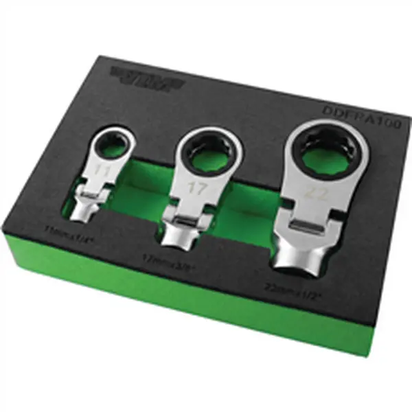 Vim Tools 3 Pc. Dual Drive Flex Ratcheting Wrench Attachment Set - Integrated Female Square Drives, Added Reach, Improved Access to Fasteners for Confined or Obstructed Work Areas