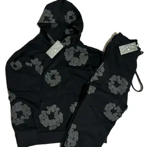 Men's Black Shadow Edition Hooded Tracksuit Unisex Two-Piece Set Streetwear Pullover Sweatshirt Jogger Pants Minimalist Design Lounge, essential piece, must have item, on the go, everyday wear, trendy style