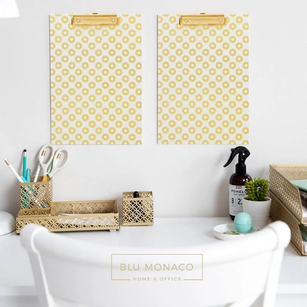 BLU MONACO Decorative Clipboard Organizer Set (4-Pack) - 9.1"x13.1" Office Filing Supplies with Gold Foil Patterns, Christmas Wall Decor for Girls