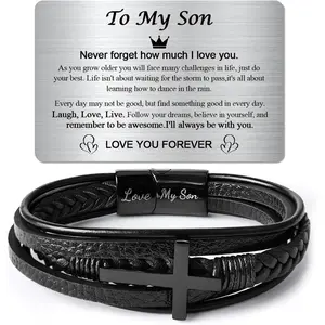 To My Son Bracelet from Mom - Gifts for Sons Birthday Gifts for Men with Engraved Wallet Card,Son Bracelet Gifts for Him