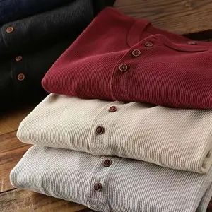 Mens Long Sleeve Waffle Thermal Henley Shirt 100% Cotton Slim Fit Half Button Casual T Shirt Breathable Solid Color Top 2025 Outdoor Activewear