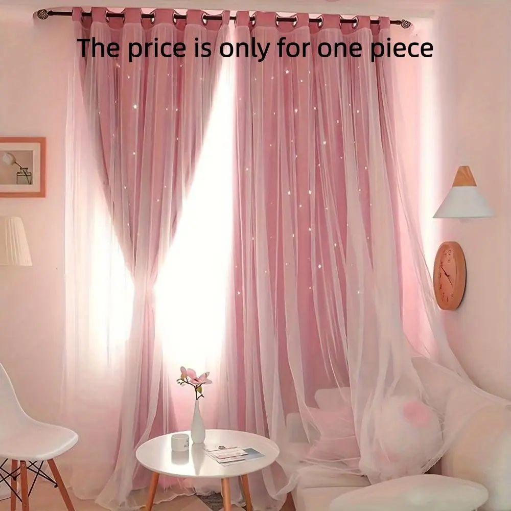 1PC Modern Simple Style Star Shaped Princess Lace & Gauze Integrated Window Curtain, Suitable for Living Room, Bedroom, Elegant Home Decor