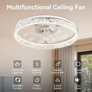 GALENTAL Cristais Multifunctional Ceiling Fan with 3 Color Temperatures Light, Remote Control/APP, 6 Wind Speeds, Timer, Reversible DC Motor, Adjustable Brightness , Low Noise for Living Room, Bedroom, Indoor Lighting Led Lighted