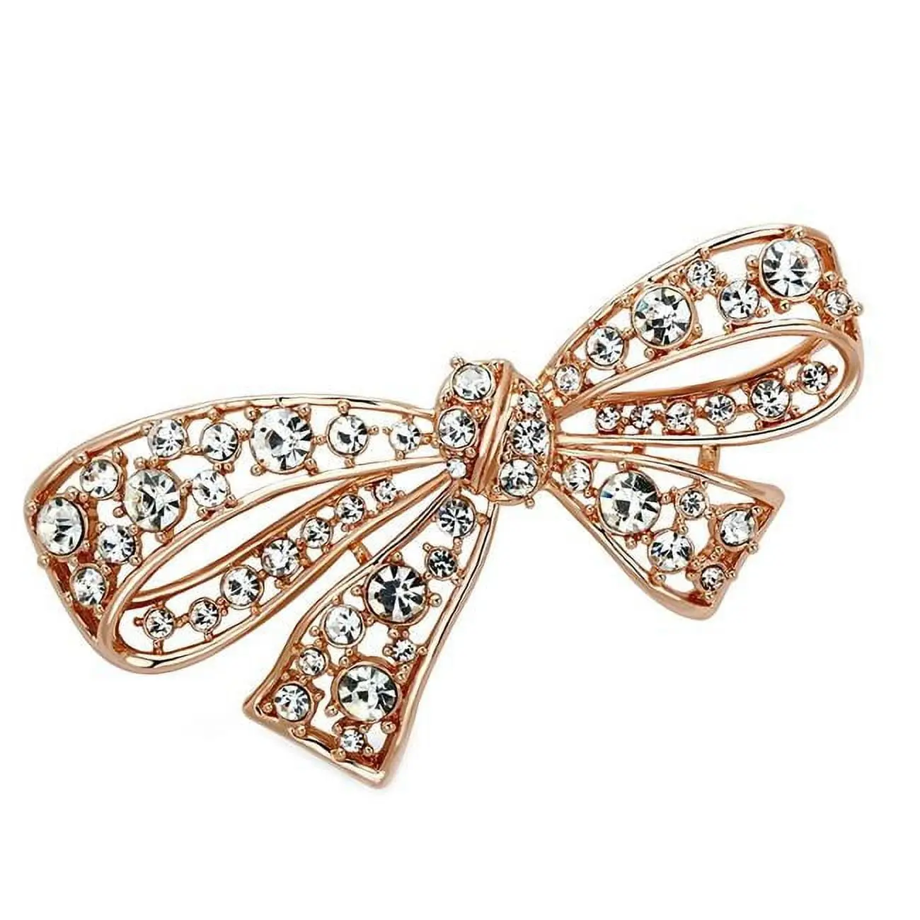 212 MAIN Women's Flash Rose Gold-White Metal Brooch, Fashion Accessory with Durable Metal Pins & Premium Transparent Crystals, Collar Jewelry for Women