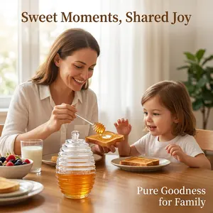 Plastic Honey Jar with Stirring Rod, Transparent Honey Bottle, Juice Jam Container, Cross-Border Factory, Capacity 265ML, Weight 245g