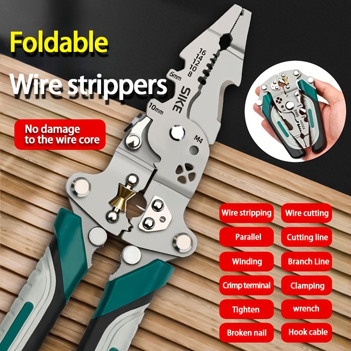 Foldable Multi-Function Wire Stripper Pliers, Heavy-Duty High Carbon Steel Electrician Tool for Stripping, Cutting, Crimping & Gripping