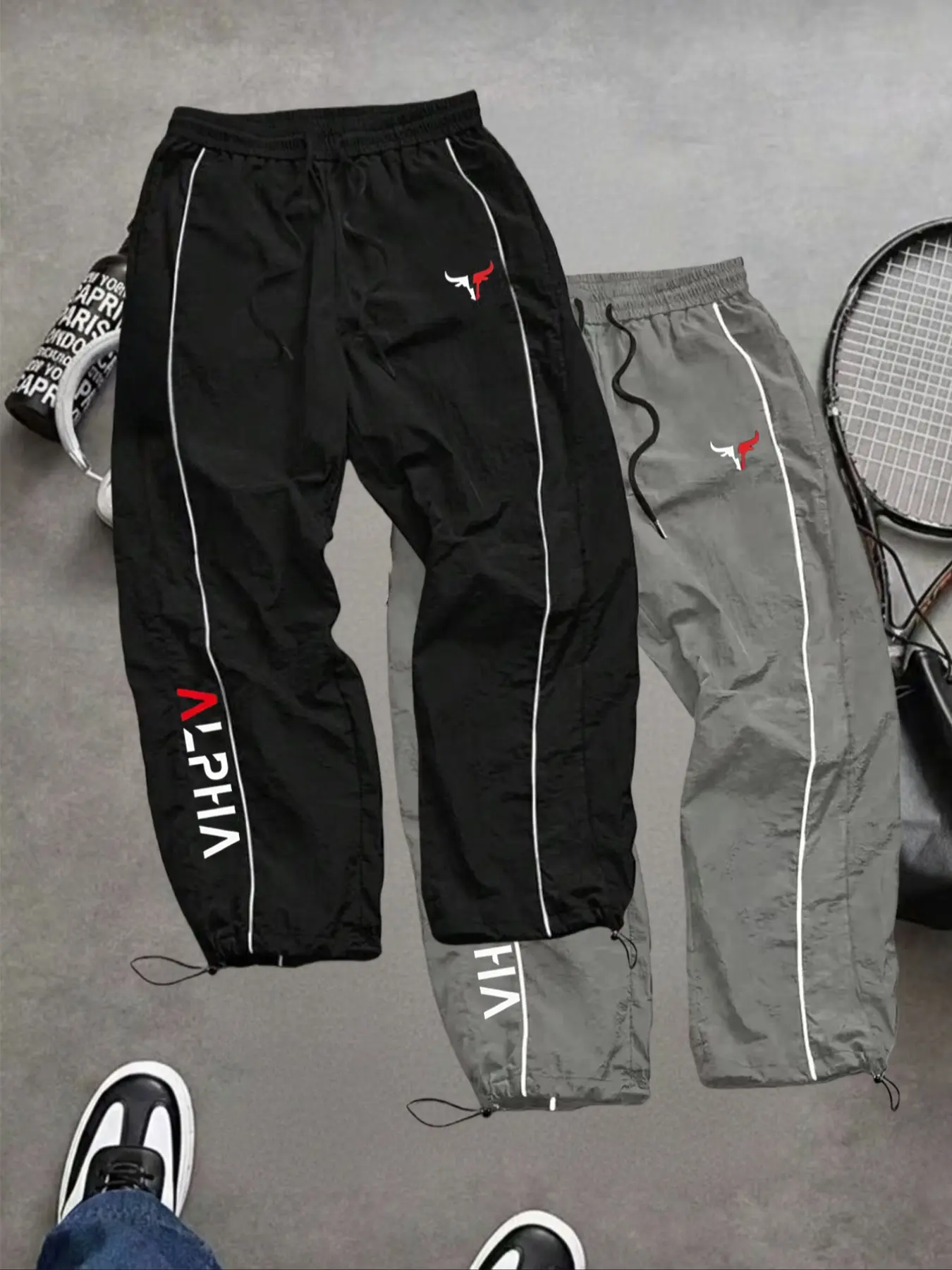 Men's Fashion Casual Sports Pants, Cow Print, Nylon Fabric, Lightweight Breathable, Casual Comfy Sporty, Side Stripes, Drawstring Waist, Adjustable Elastic Cuffs, Casual Sporty Trousers