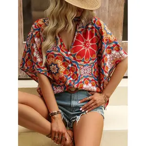 Floral Print Bat Sleeve Women's Shirt