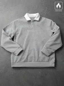 Men's loose-fitting long-sleeved Classic sweatshirt with a contrasting Polo collar, suitable for autumn and winter wear.