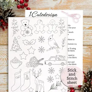 stick and stitch Christmas embroidery patterns, full page flowers,  Christmas tree stencils, gingerbread man pattern