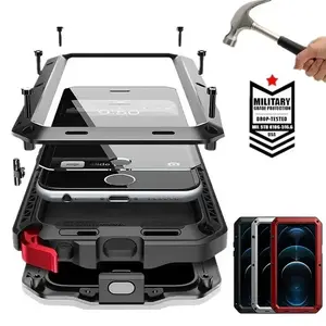 Military Grade Metal Case for iPhone 17 Air 16 15 14 Pro Max - IP54 Waterproof Heavy Duty Armor with Built-in Gorilla Glass Screen Protector, Full Body Shockproof Rugged Cover