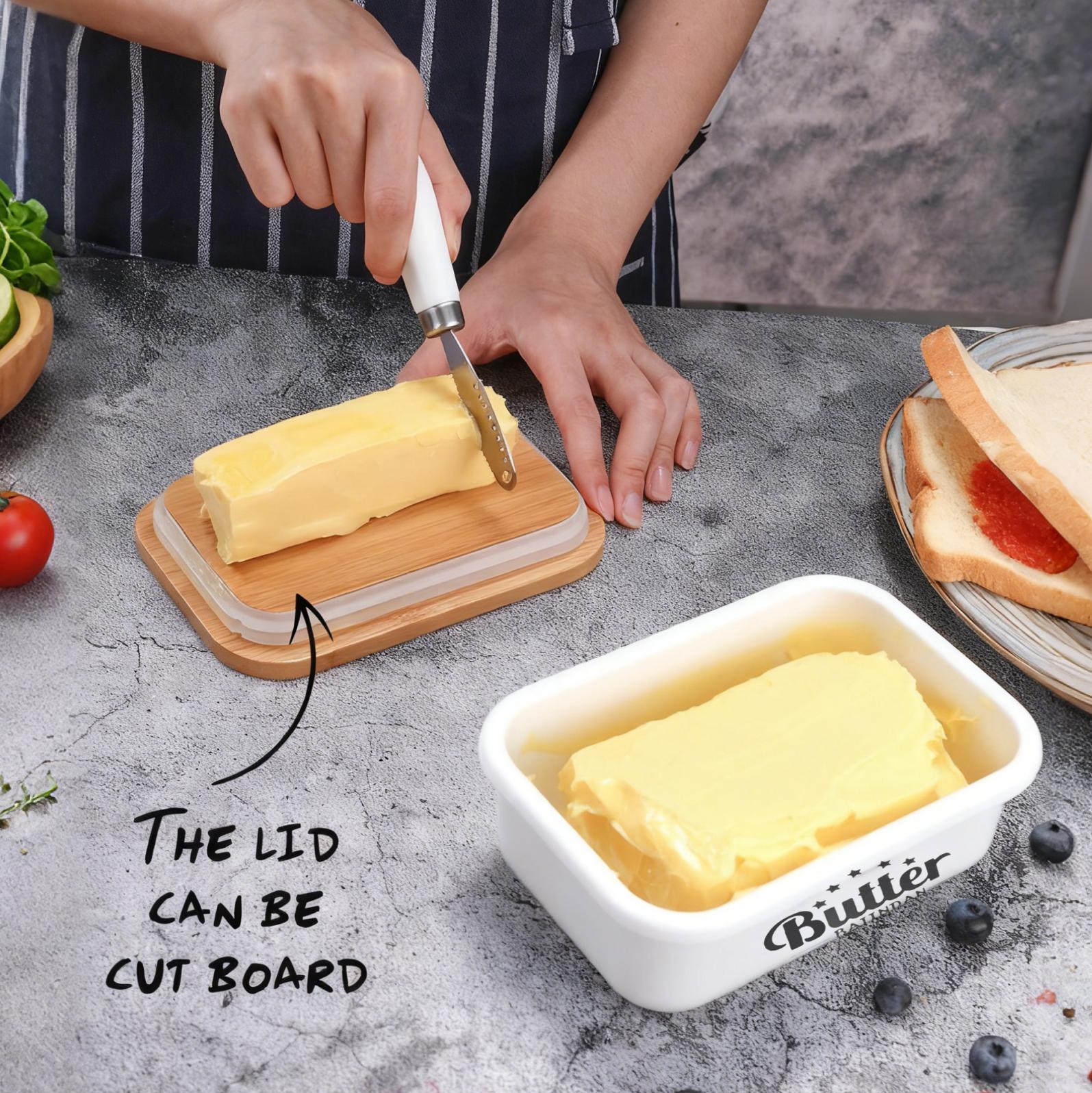 2 Pack Butter Dish with Lid and Knife for Countertop - Ceramic Butter Keeper Container with Knife and High Quality - Silicone Sealing Butter Box for Home Decor mothersdaygift