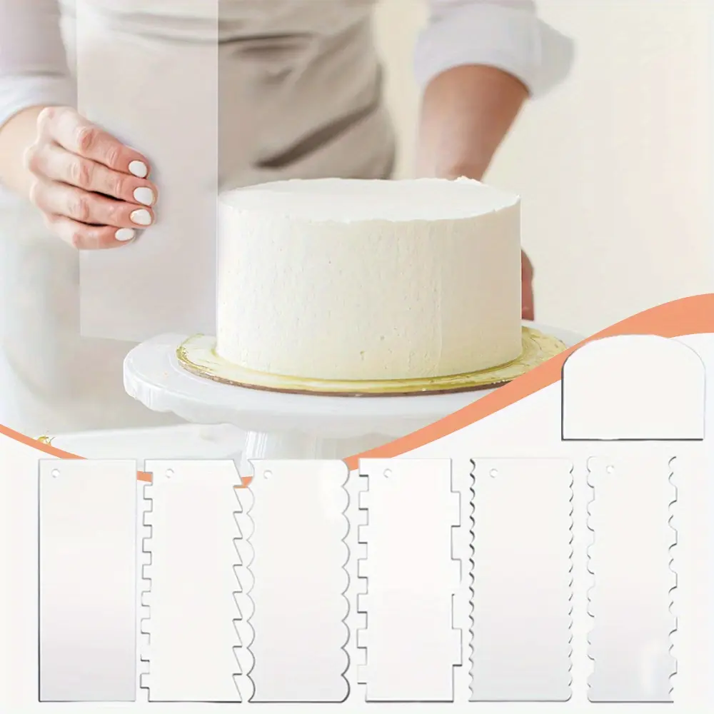 Thick Transparent 7pcs Acrylic Cake Scraper Set - Icing Smoother, Frosting Comb, Edger Stripes Contour Tool, Pastry Cutter for Mousse Butter Cream Decoration, 7Pcs Set