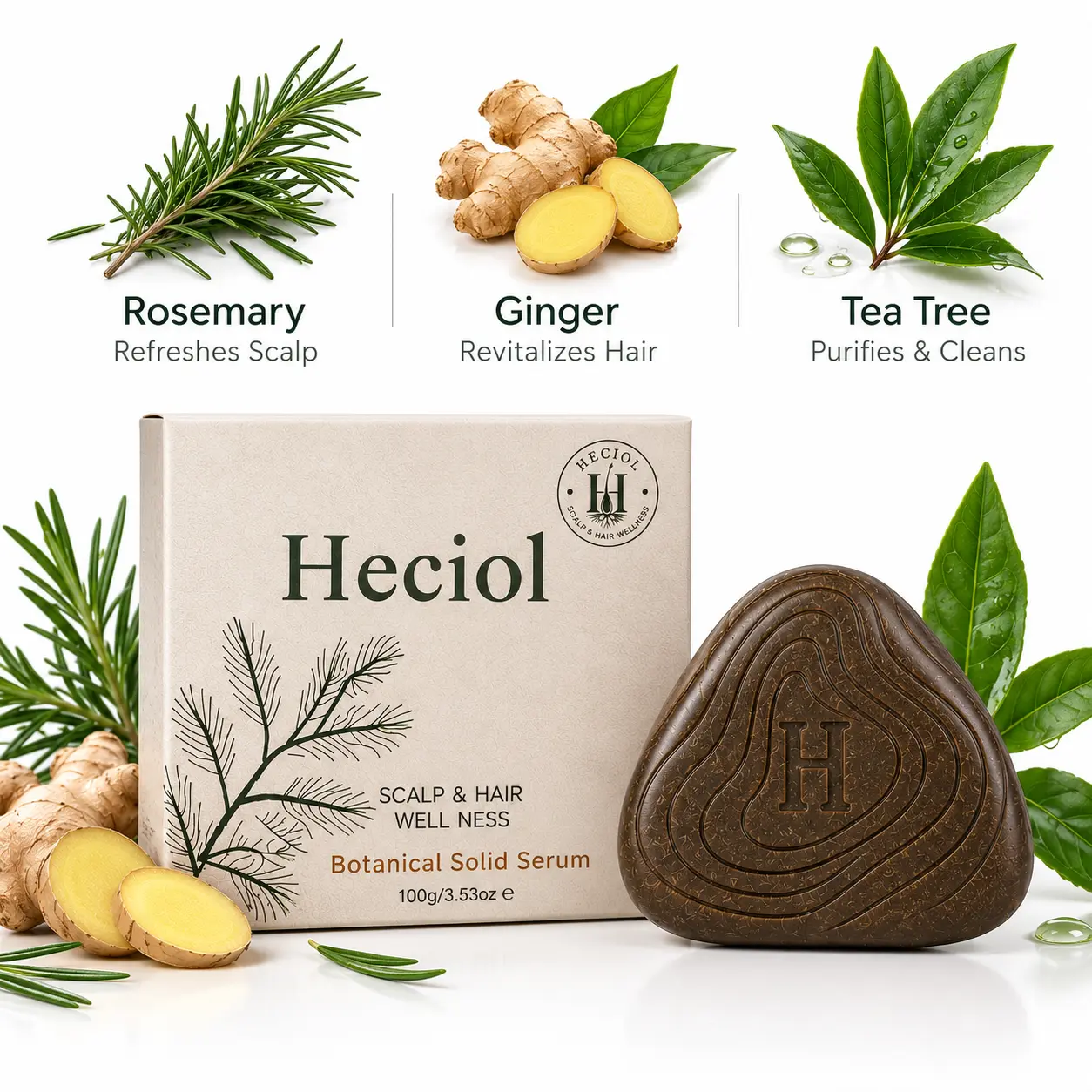 Heciol Sulfate-Free Herbal Blend Shampoo Bar for Fine/Oily Hair, 100g/3.53oz