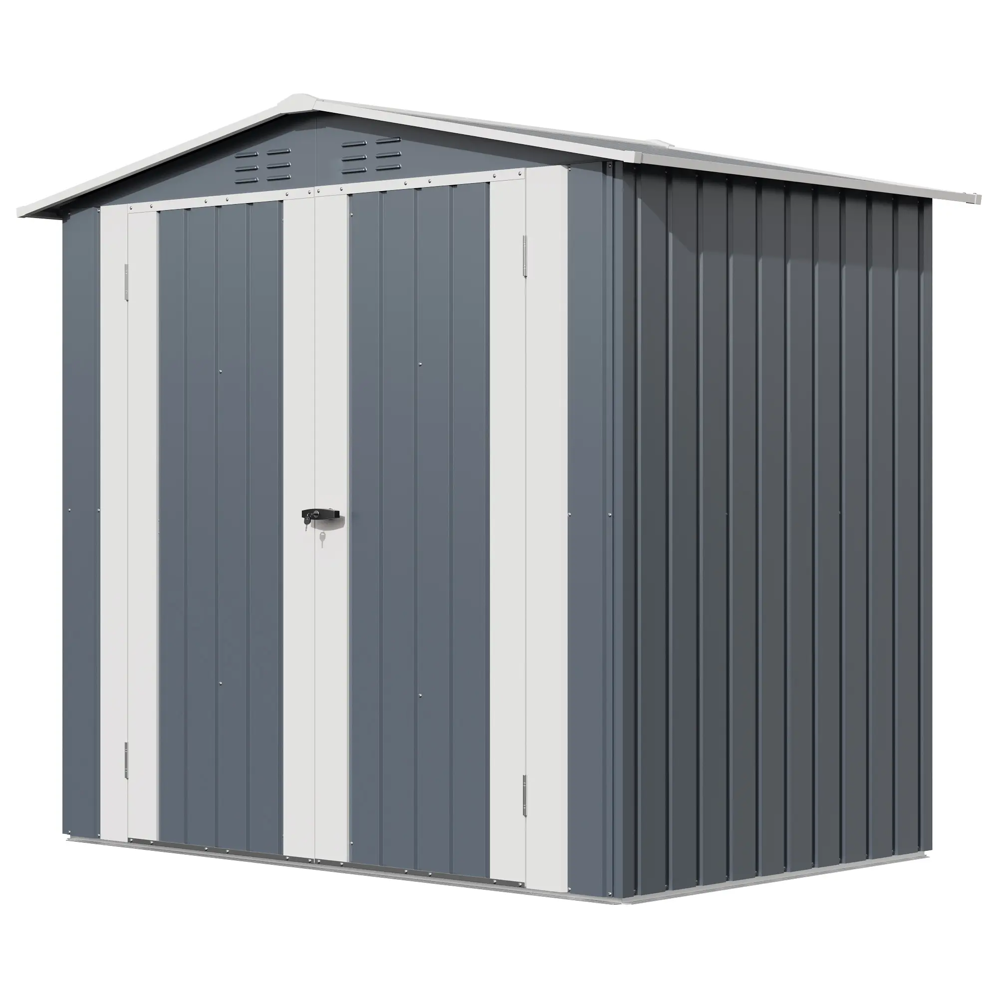 6x4 FT (71.2"l x 45.8"w x 70"h) Sturdy Galvanized Steel Backyard Storage Shed, Lockable Double Doors, Air Vents, Assembly Required with Labeled Parts, Outdoor Storage for Tools & Lawn Care Accessories