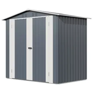Weather-Resistant Metal Outdoor Storage Outdoor Storage 6x4 FT – Lockable Double Doors, Vents, Secure Garden Tool Outdoor Storage – Ideal for Backyard, Patio, Lawn Equipment, Bike, Generator – Grey