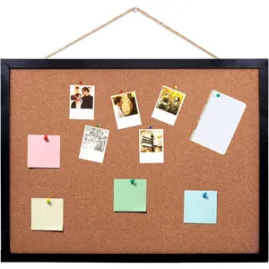 Black Cork Board Bulletin Board, 14.6"X 11" Cork Board, Oak  Finish Frame, Wall Mounted Cork Board for Office Home and School(Pins, Eye , gaskets, Screws)
