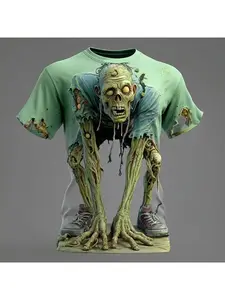 Halloween Optical Illusion Zombie Horror 3D Print Men T-shirt Summer Daily Outdoor Sports Fitness Quick Dry Breathable Clothing