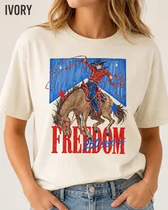 Freedom 250 Years Shirt, Western Cowgirl Patriotic T-Shirt, Fourth Of July Rodeo Tee, USA Cowboy America 250 Gift