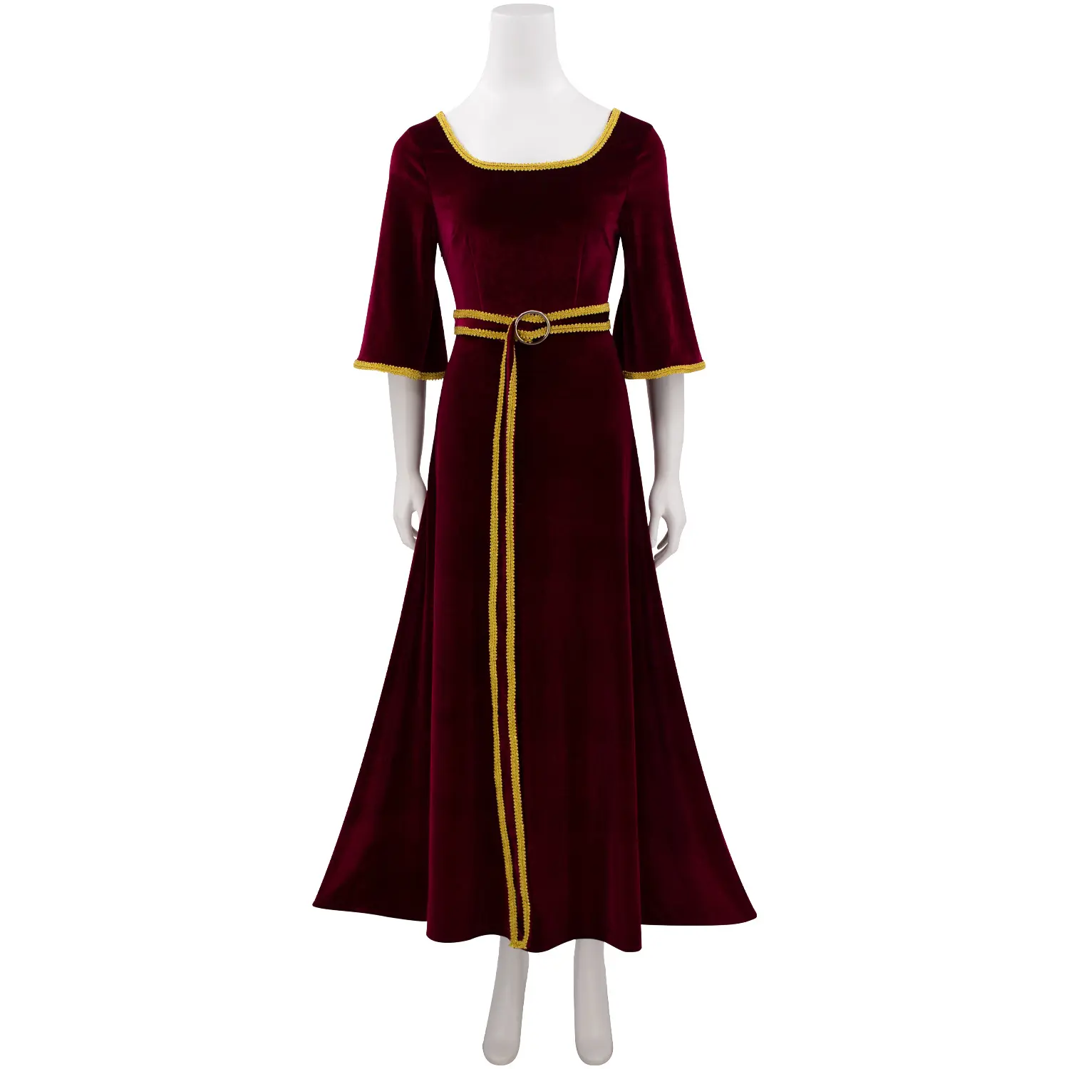 Women‘s Mother Gothel Red Velvet Renaissance Dress with Belt for Halloween