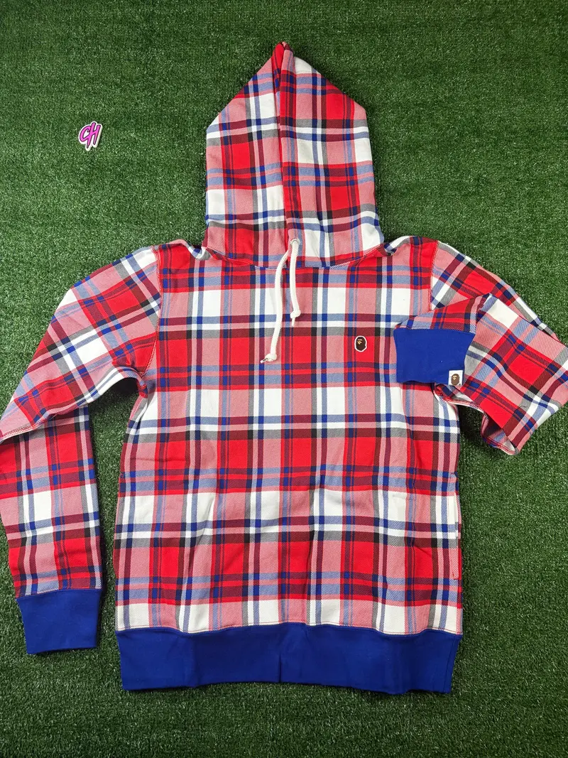 Bape London Plaid Check Wide Pullover Hoodie Size Small