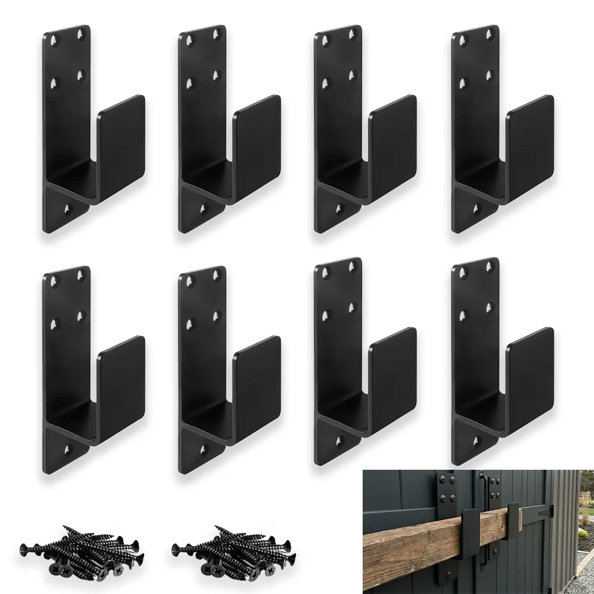 8 Pack Hazard-Free Safe U-Shaped Carbon Steel Door Barricade Brackets, Anti-Intrusion Support Base for Homes, 2x4 Lumber Compatible Reinforcement Holder, DIY Fit for Garage Bedroom Office Doors