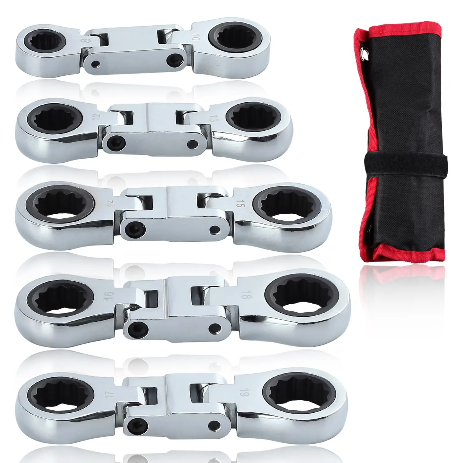 GZG-Tool 5pcs Double Box End Flex-HeadRatcheting Combination Wrench Set - MetricWrench Sets