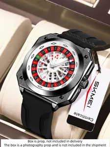 Skmei Punk Casino Watch, Cool Rotating Luxury Casual Men's Roulette Watch, Analog Quartz, Mineral Glass, Alloy Case, All Seasons