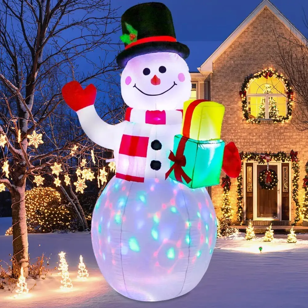 5FT Christmas Inflatables Snowman Decorations With 360°Rotating Colorful Led Lights, Outdoor Christmas Decorations Blow Up For Indoor Outdoor Yard Garden Decor